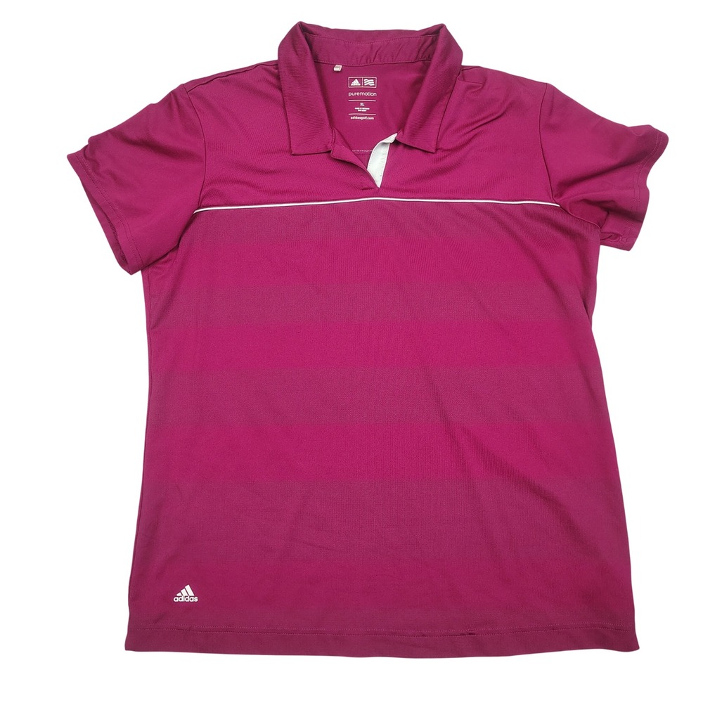Adidas‎ Golf Polo Women XL Magenta Puremotion Striped Short Sleeve Polyester
